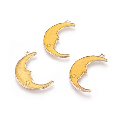 Желтый Подвески из эмали и сплава, Луна и звезды, золотой свет, желтые, 31.5x20x2 мм, отверстие : 1 мм