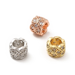 (52) Непрозрачная лаванда Реечное покрытие латунь микро паве прозрачный кубический цирконий европейские бусины, бусины с большим отверстием, колонка, разноцветные, 8x6 мм, отверстие : 4.6 мм