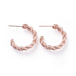 Rose Gold Brass Stud Earrings, Half Hoop Earrings, with Ear Nuts and 925 Sterling Silver Pin, Hemp Flowers Style, Rose Gold, 20~21x3.5mm, Pin: 0.7mm