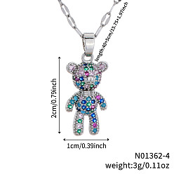 Платина Модные латунные разноцветные кубические цирконии мультяшные медведи подвески ожерелья, платина, 15.75 дюйм (40 см)