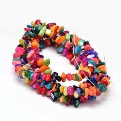 Colorful Natural Chip Dyed Shell Bead Strands, Shell Shards, Colorful, 5~14x5~10mm, Hole: 1mm, about 33.85 inch