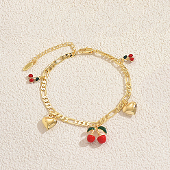 Вишня Женские браслеты на ногу из богемской латуни с красной цепочкой и кисточками, реальный 18 k позолоченный, вишня, 7-7/8 дюйм (200 мм)