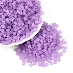 Orchidéeée Moyen Perles de rocaille en verre transparent dépoli fgb, rondelle, facette, trou rond, teint et cœur, moyen orchidée, 4~4.5x3~3.5mm, Trou: 1.4~1.5mm, environ 6430 pcs / livre