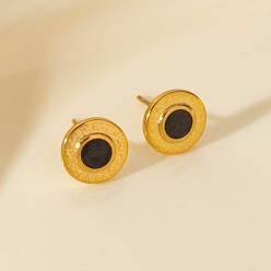 Золотой 304 плоские круглые серьги-гвоздики из нержавеющей стали, с эмалью, украшения для женщин, золотые, 10 мм