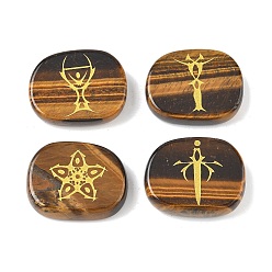 Тигровый глаз 4 шт 4 стили натуральный тигровый глаз дисплей украшения, фигурка для украшения дома, энергетический камень рейки для исцеления, овал с символом тарруссо, 25x20x7~7.5 мм, 1 шт / стиль