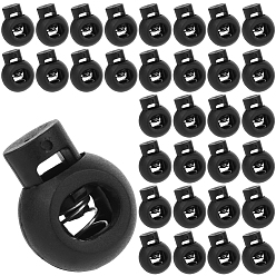 Черный 50шт. ПП пластиковых железных пружинных фиксаторов для шнура, круглые, чёрные, 22.5x18x12.5 мм