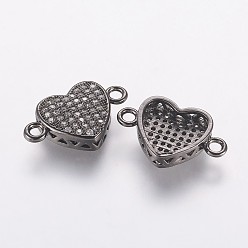Черный Цвет Металла Латунные микро проложить кубических ссылки циркония, сердце, металлический черный , 18x11.5x4 мм, отверстие : 2 мм