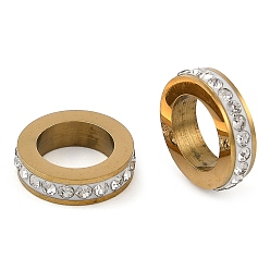 Кристалл Ионное покрытие (ip) 304 европейские бусины из нержавеющей стали, с полимерной глиной горный хрусталь, бусины с большим отверстием, колонка, золотые, кристалл, 10x2.5 мм, отверстие : 6 мм