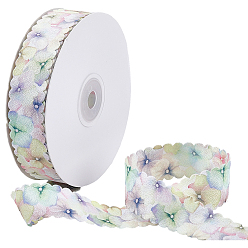 Light Yellow 1Roll Single Face Printed Polyester Satin Ribbon, Flower Pattern, for Gift Packaging, Light Yellow, 1 inch(25mm), about 20.00 Yards(18.29m)/Set