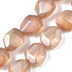 Сэнди Коричневый Стеклянные бусины с гальваническим покрытием , матовые, граненая полигона, песчаный коричневый, 12.5x9.5x7 мм, отверстие : 1 мм, около 50 шт / нитка, 23.86 дюйм (60.6 см)
