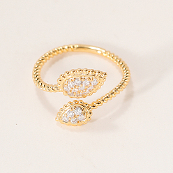 Золотой Кольца-манжеты из латуни с микро-паве и прозрачным цирконием для женщин, золотые, внутренний диаметр: 16~18 мм