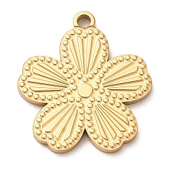 Golden Ion Plating(IP) 304 Stainless Steel Pendants, Flower Charm, Golden, 18x16x1mm, Hole: 1.2mm.