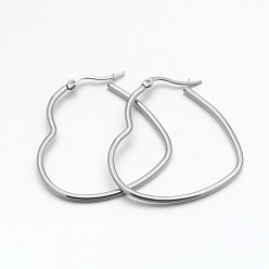 Нержавеющая Сталь Цвет Устойчивая к потускнению 304 серьга-кольцо из нержавеющей стали, сердце, цвет нержавеющей стали, 41x38x2 мм, 12 датчик, штифты : 1x0.6 мм