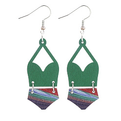 Зеленый Серьги-подвески из сплава с имитацией кожи, бикини, зелёные, 72x22 мм