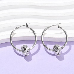 Платина Латунные серьги-кольца для женщин, платина, 29x35.5x11 мм