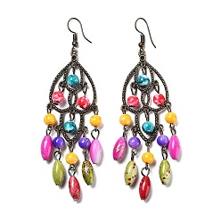 Имперская яшма Серьги-подвески из синтетической императорской яшмы в виде паутины/сетки с овальной кисточкой, антикварные железные украшения с бронзовым покрытием для женщин, 95x25 мм