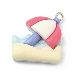 Зонтик Непрозрачные подвески смолы, мультфильм прелести, с железной петлей платинового тона для ожерелья своими руками, красочный, зонтик, 24x21.5x8.5 мм, отверстие : 2 мм