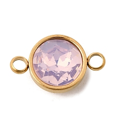 Pink 304 Нержавеющая сталь с ограненными звеньями из стекла с камнем рождения, плоскими круглыми подвесками-коннекторами, золотые, ионное покрытие (ip), розовые, 9 мм, отверстие : 19.5x12x7 мм