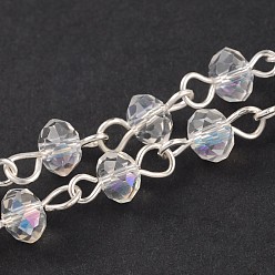 Прозрачный Стеклянные бусины цепочки ручной работы для изготовления браслетов колье, с железным штифтом, несварные, серебряный цвет гальваническим, прозрачные, 39.3 дюйм, около 92 шт / нитка