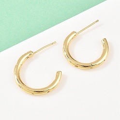 Настоящее золото 18K Серьги-гвоздики из латуни в форме буквы С с прозрачным кубическим цирконием, без кадмия и без свинца, долговечный, стойки покрытие, реальный 18 k позолоченный, 20x2.5 мм