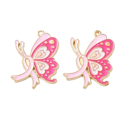 Бабочка Эмалевые подвески из цинкового сплава с лентой для повышения осведомленности о раке груди, бабочка, 27.5x24.5x1.5 мм, отверстие : 1.2 мм