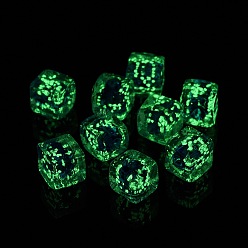 Синий Светящаяся стеклянная бусина, светится в темноте, кубические, синие, 11x11x10 мм, отверстие : 1.6 мм