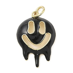Smiling Face Подвески из латуни и эмали на тему Хэллоуина, с целью перехода в кольце, реальный 18 k позолоченный, улыбающееся лицо, 21.5x14.5x4 мм, отверстие : 3 мм
