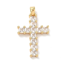 Прозрачный Латунные микро проложить кубического циркония подвески, крест прелести, без никеля , реальный 18 k позолоченный, прозрачные, 26x17.5x3 мм, отверстие : 5x3 мм
