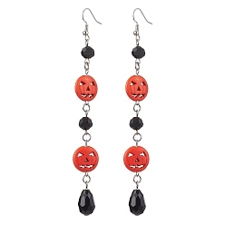 Коралловый Болтающие серьги из стекла, синтетические бирюзовые бусины, тыква, для Хэллоуина, коралл, 119x15 мм