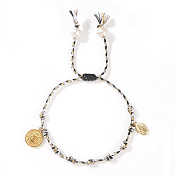 Черный 304 Браслеты с религиозными подвесками из нержавеющей стали, Регулируемые браслеты из плетеного хлопкового шнура для женщин, Дева Мария и святой Бенедикт, золотые, чёрные, 11.02 дюйм (28 см)