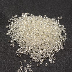 Clear 12/0 Transparent Glass Round Seed Beads, Grade A, Silver Lined, Clear, 1.8~2.0mm, Hole: 0.8mm, about 28000pcs/pound