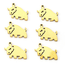 Plaqué 18K Or Véritable Placage sous vide pvd 201 pendentifs en acier inoxydable, Coupe au laser, vache, réel 18 k plaqué or, 12.5x16x1mm, Trou: 1.2mm