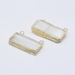 Golden Natural Selenite Pendants, with Brass Findings, Rectangle, Golden, 17~26x33~56x5.5~7mm, Hole: 2.5mm