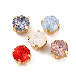 Золотой Шить на горный хрусталь, многожильные звенья из стекла, хрусталя и стразов, с настройками латуни, аксессуары для одежды, граненые, плоско-круглые, золотые, 8x8x7 мм, отверстие : 1.2 мм