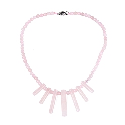 Cuarzo Rosa Collares babero redondos de cuentas de cuarzo rosa natural en forma de abanico, con cierres de acero inoxidable, color acero inoxidable, 17.91 pulgada (45.5 cm) ~ 19.49 pulgada (49.5 cm)