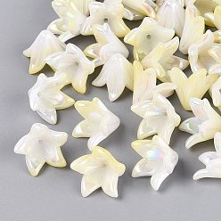 Light Goldenrod Yellow Two Tone Opaque Plastic Beads, Flower, Rainbow Plated, Light Goldenrod Yellow, 15.5x16x12.5mm, Hole: 1.4mm, about 877pcs/500g