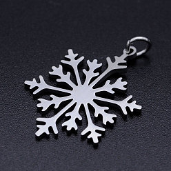 Stainless Steel Color 201 Stainless Steel Pendants, with Unsoldered Jump Rings, Christmas Snowflake, Stainless Steel Color, 26.5x19x1mm, Hole: 3mm, Jump Ring: 5x0.8mm