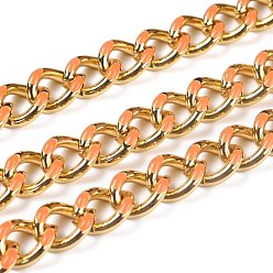 Orange Panzerkette aus goldener Messing-Emaille, verdrillten Kette, langlebig überzogen, mit Spule, ungeschweißte, orange, 10.5x8x3.5 mm, 32.8 Fuß(10m)/Rolle