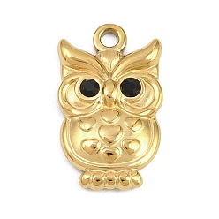 Золотой Животные 304 подвески из нержавеющей стали, сова прелести, со стразами, золотые, 18.5x11.5x2.5 мм, отверстие : 1.6 мм