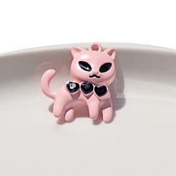 Pink Подвески из цинкового сплава с микропаве из кубического циркония, с эмалью, подвески в форме кошки, розовые, 25x21 мм, 10 шт / комплект