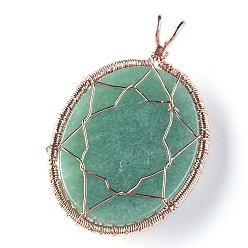 Green Aventurine Natural Green Aventurine Big Pendants, with Rose Gold Tone Brass Findings, Oval with Tree of Life, 56~58.5x35~36x12~13.8mm, Hole: 4.2~5.2x4.6~6mm