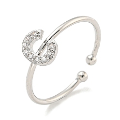 Letter C Латунные открытые манжеты для женщин, с кубического циркония, без кадмия и без свинца, долговечный, буквы, буква С, внутренний диаметр: 17.5 мм, Письмо: 7.5x6.5 мм