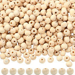 Цвет Древесины Натуральные незаконченные деревянные бусины, круглые деревянные бусины из бисера для изготовления поделок, бусины макраме, деревесиные, 8 мм, отверстие : 2~3 мм, 1000 шт / комплект
