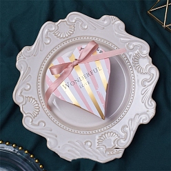 Pearl Pink Folding Cardboard Candy Boxes, Weddign Gift Wrapping Box, with Ribbon, Heart, Pearl Pink, 12.5x10.5x5cm