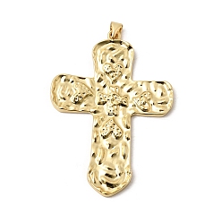 Настоящее золото 18K Латунные большие кулоны, крест прелести, долговечный, стойки покрытие, без свинца и без кадмия, реальный 18 k позолоченный, 51x36.5x3.5 мм, отверстие : 4.5x3.5 мм