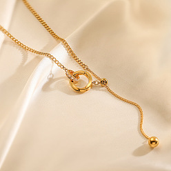 Настоящее золото 18K 304 ожерелья-лариаты из нержавеющей стали с микропаве из прозрачного кубического циркония и подвеской в виде витой цепи, реальный 18 k позолоченный, 18.39 дюйм (46.7 см)