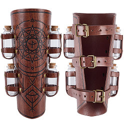 Седло Коричневый 1 Пара регулируемых браслетов из искусственной кожи с подвесками в виде стеклянных бутылочек, рунические слова один скандинавский викинг амулет рукавица браслет, манжета для защиты запястья для мужчин, седло коричневый, 23x24.8x0.25~3.2 см, 1 пара