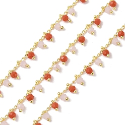 (52) Непрозрачная лаванда Цепочка из латуни и стекла, с катушкой, долговечный, без кадмия и без свинца, пайки, реальный 18 k позолоченный, разноцветные, 3x2x1 мм