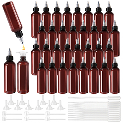 Coconut Brown 36Pcs Plastic Squeeze Bottles, Refillable Bottle, with 10Pcs Disposable Plastic Transfer Pipettes, 10Pcs Plastic Pump and 10Pcs Plastic Funnel Hopper, Coconut Brown, 3.9x14.2cm, Capacity: 100ml(3.38fl. oz)