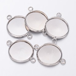 Platinum Brass Cabochon Connector Settings, Plain Edge Bezel Cups, Lead Free & Cadmium Free & Nickel Free, Flat Round, Platinum, Tray: 14x1.5mm, 21.5x16x2.5mm, Hole: 1.5mm